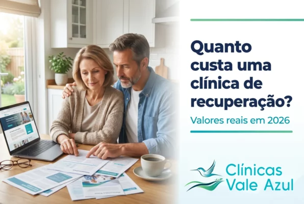 Casal pesquisando quanto custa uma clínica de recuperação em 2026 — Jovens Livres